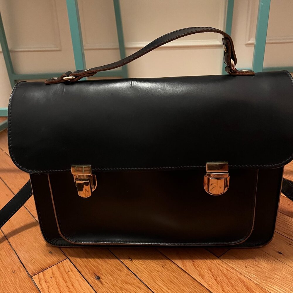 Mark & Graham Leather Academy Satchel bag purse crossbody Navy Blue